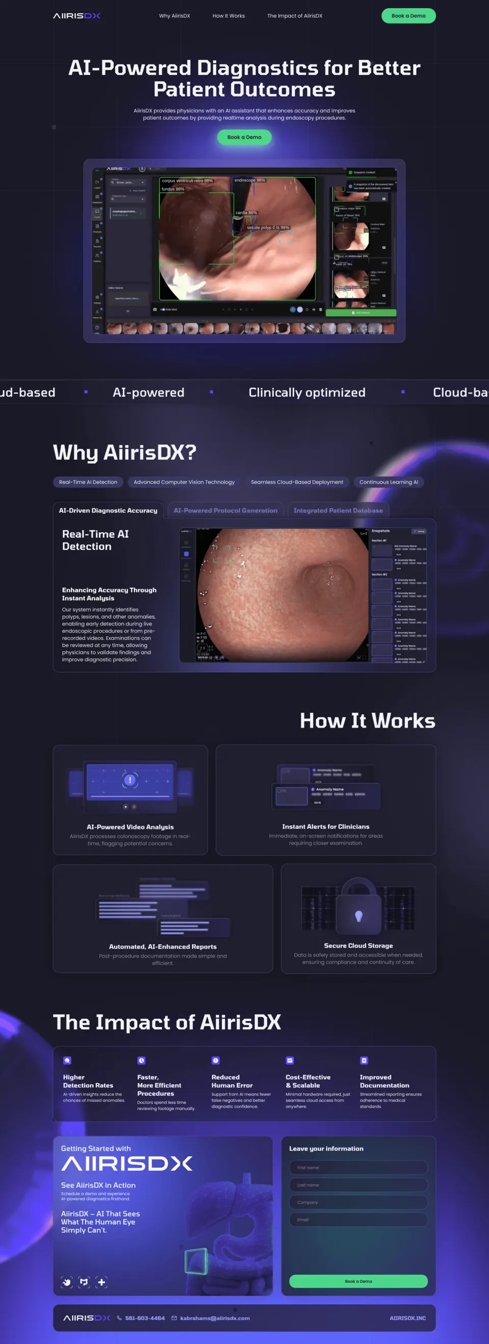 Long-form AiirisDX marketing website designed to communicate the product story.