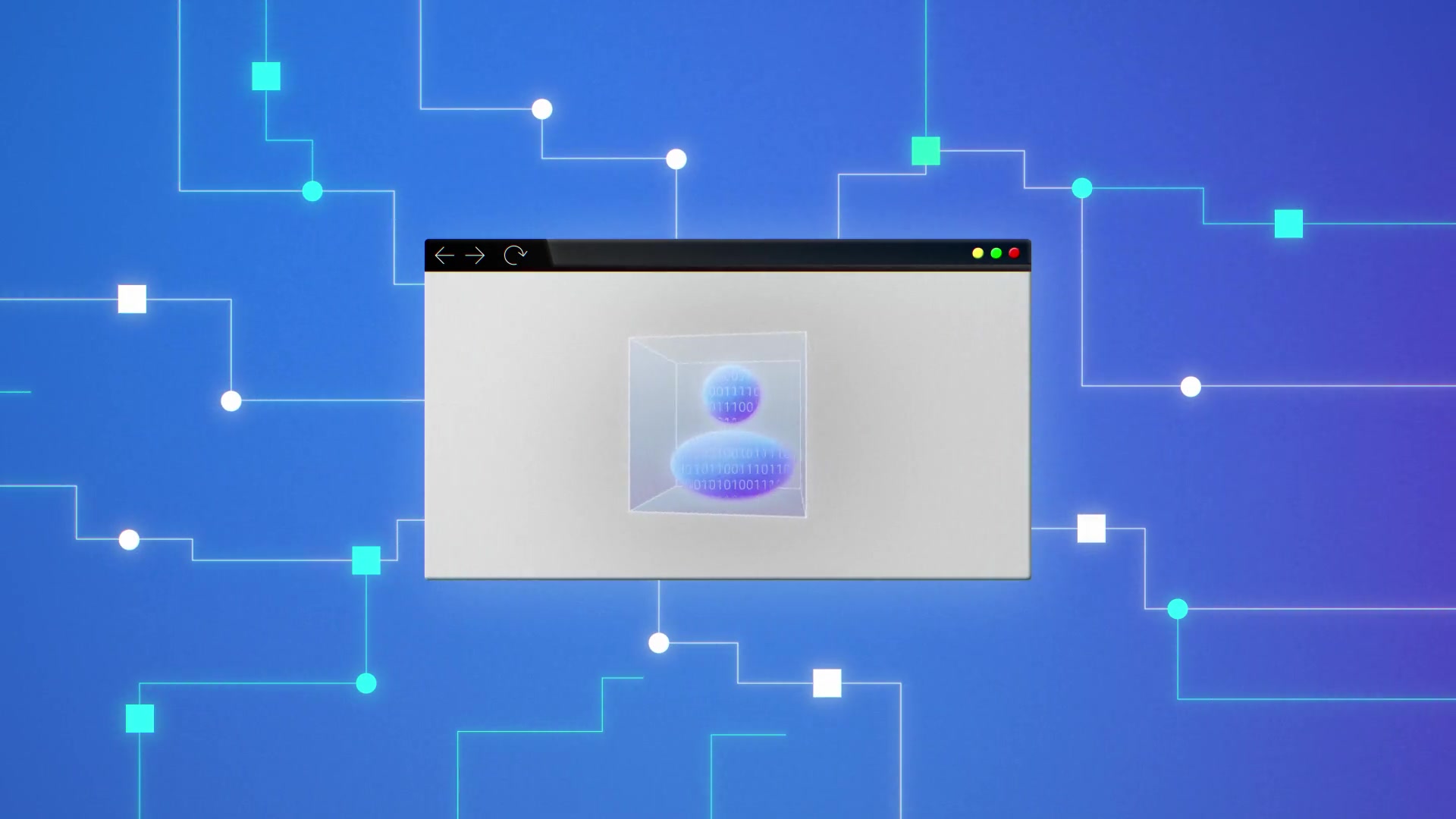 Clear Skye platform animation showing a connected network surrounding a central interface