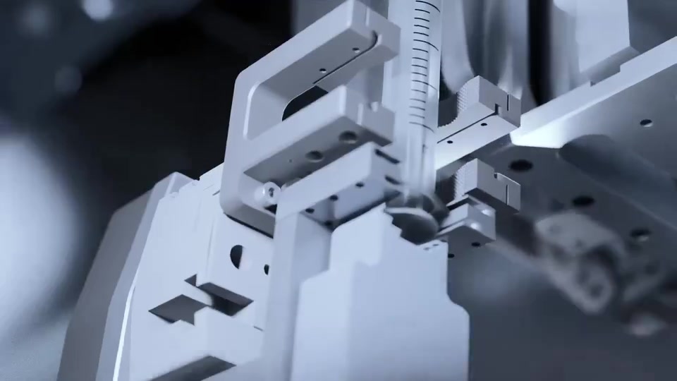 Close-up of a metallic product assembly shown in the Ivtron animation