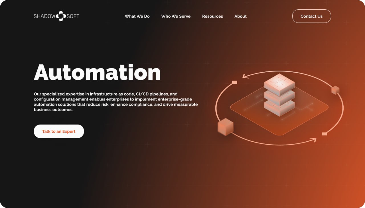 Automation hero: a stacked engine inside an orbiting CI/CD loop turns process into an image.