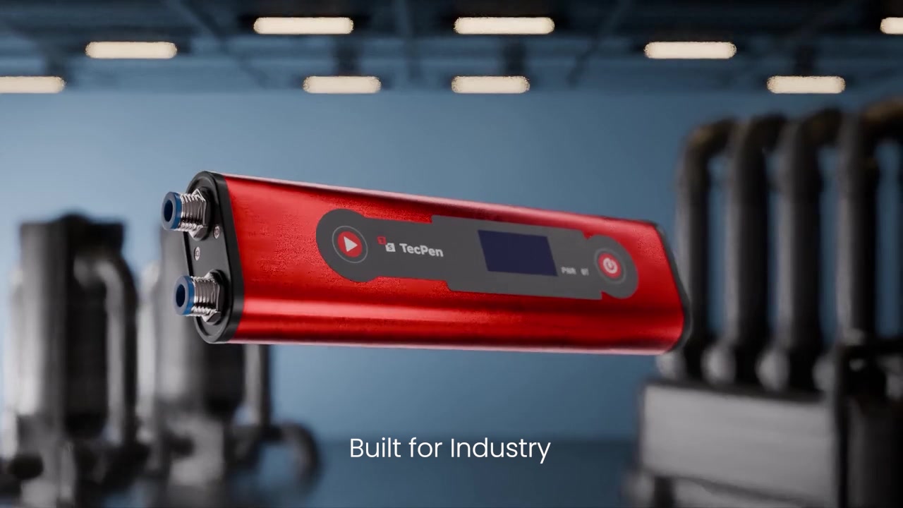 TecPen Fluid floating in an industrial hall with the line Built for Industry.